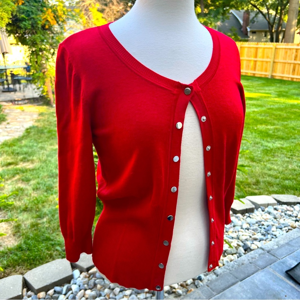 White House Black Market Red Cardigan Sweater